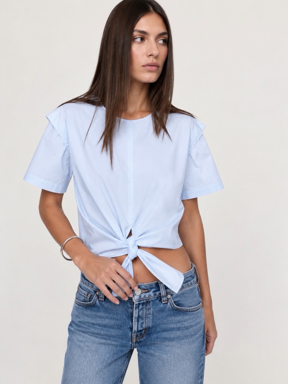 Banana Republic Cotton Poplin Tie-Front Top Blue Size M NWT